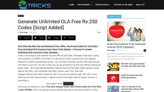 Generate OLA Free Rs.250 Codes [Script Added] + Unlimited Trick