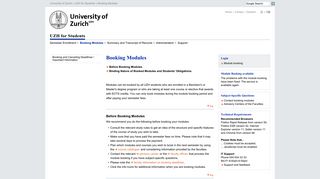 UZH - UZH for Students - Booking Modules