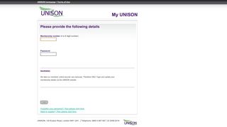 My UNISON - Login Page