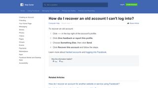 How do I recover an old account I can't log into? | Facebook Help ...