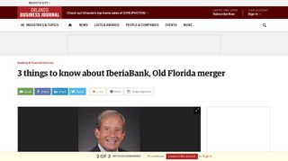 3 things to know about IberiaBank, Old Florida merger - Orlando ...