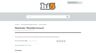 Reactivate / Reinstate Account – hi5 Support