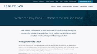 Bay Bank Customers to Old Line Bank!
