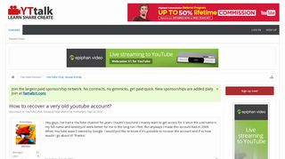 How to recover a very old youtube account? | YouTube Forum | The ...