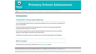 Oldham Primary School Admissions