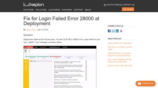 Fix for Login Failed Error 28000 at Deployment | Kepion Solution