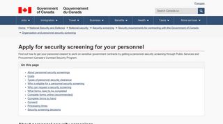 Apply for security screening for your personnel – Organization and ...
