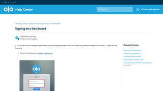 Signing Into Dashboard – Olo Help Center
