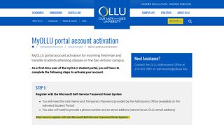 Our Lady of the Lake University - MyOLLU portal account activation