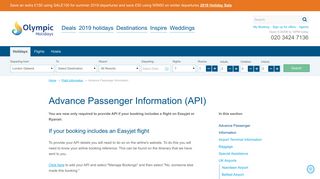 Advance Passenger Information | Olympic Holidays