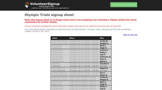 VolunteerSignup - Online volunteer signup sheets - Olympic Trials ...