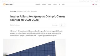 Insurer Allianz to sign up as Olympic Games sponsor for 2021-2028 ...