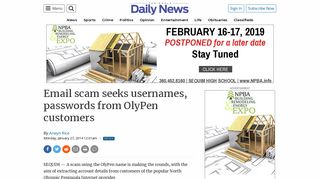 Email scam seeks usernames, passwords from OlyPen customers ...