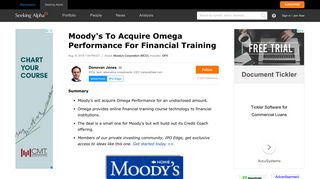 Moody's To Acquire Omega Performance For Financial Training ...