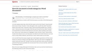 How to insert a Greek omega in a Word document - Quora