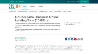 OnDeck Small Business Online Lending Tops $10 Billion