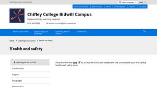 Health and safety - Chifley College Bidwill Campus