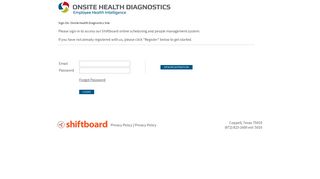 Welcome to Onsite Health Diagnostics Shiftboard Login Page