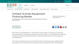 OnDeck To Enter Equipment Financing Market - PR Newswire