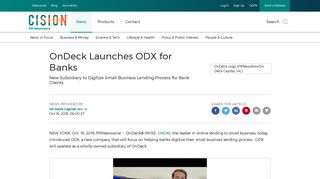 OnDeck Launches ODX for Banks - PR Newswire
