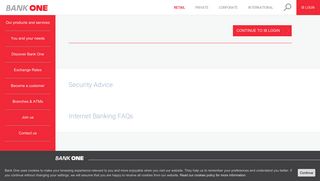 Customer login page - Bank One