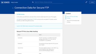 Overview of connection data for secure FTP - 1&1 IONOS Help