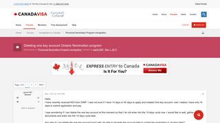 Deleting one key account Ontario Nomination program - Canadavisa.com