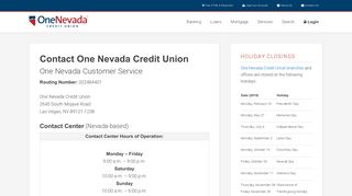 Contact Us - One Nevada Credit Union