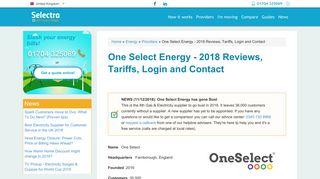 One Select Energy - 2018 Reviews, Tariffs, Login and Contact | Selectra