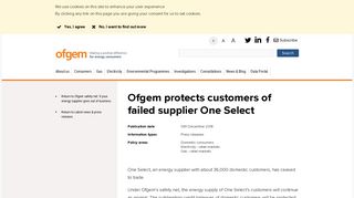 Ofgem protects customers of failed supplier One Select | Ofgem