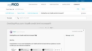 OneStopPlus.com Visa® credit limit increase!!!! - myFICO® Forums ...