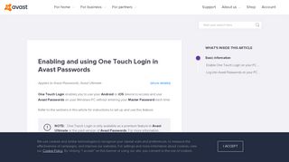 Enabling and using One Touch Login in Avast Passwords | Official ...