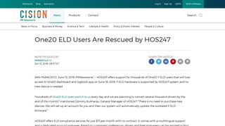 One20 ELD Users Are Rescued by HOS247 - PR Newswire