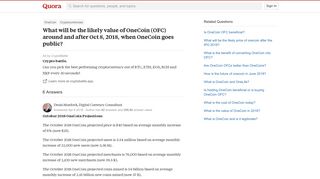 What will be the likely value of OneCoin (OFC) around and after ...
