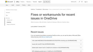 Fixes or workarounds for recent issues in OneDrive - Office Support