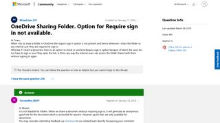 OneDrive Sharing Folder. Option for Require sign in not available ...