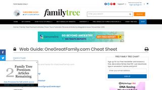 Web Guide: OneGreatFamily.com Cheat Sheet - Family Tree