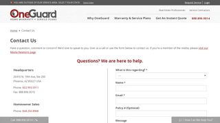 Contact OneGuard Home Warranties | Easy Online Form - OneGuard