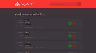 onelovenet.com passwords - BugMeNot