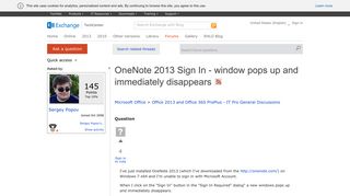 OneNote 2013 Sign In - window pops up and immediately disappears ...