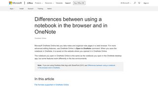 Differences between using a notebook in the browser and in OneNote