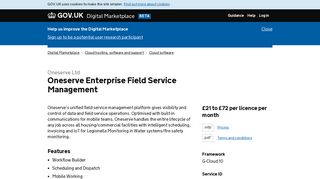 Oneserve Enterprise Field Service Management - Digital Marketplace