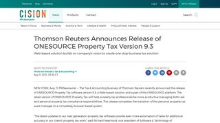 Thomson Reuters Announces Release of ONESOURCE Property Tax ...