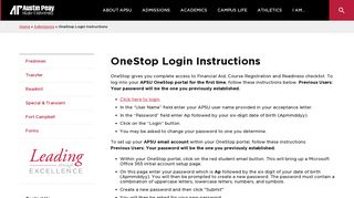 OneStop Login Instructions - Austin Peay State University