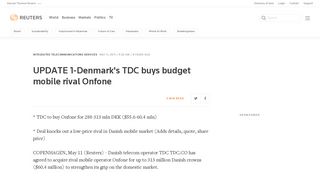 UPDATE 1-Denmark's TDC buys budget mobile rival Onfone | Reuters