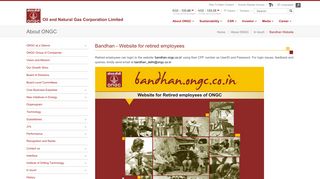 ONGC - Bandhan - Website for retired employees