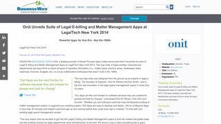 Onit Unveils Suite of Legal E-billing and Matter Management Apps at ...