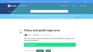 Solved: Onkyo and spotify login error - The Spotify Community
