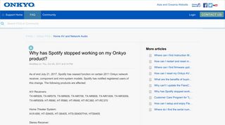 Why has Spotify stopped working on my Onkyo product? : Onkyo ...