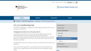 Personalausweisportal - PIN, PUK and blocking code